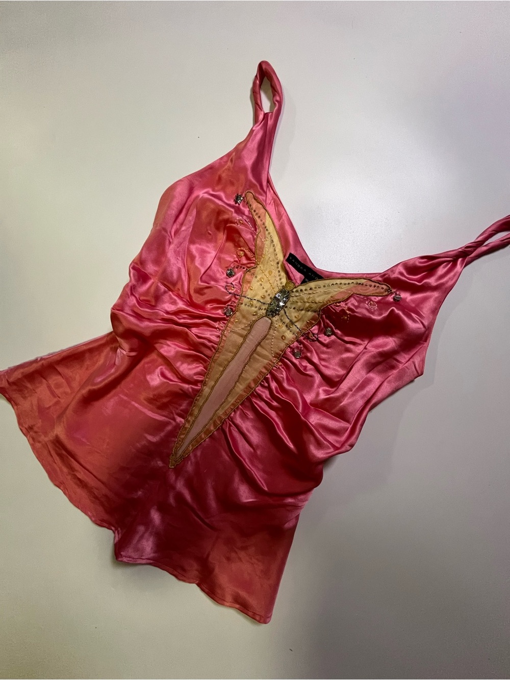 sandra angelozzi silk pink butterfly beaded top - Picture 2 of 3